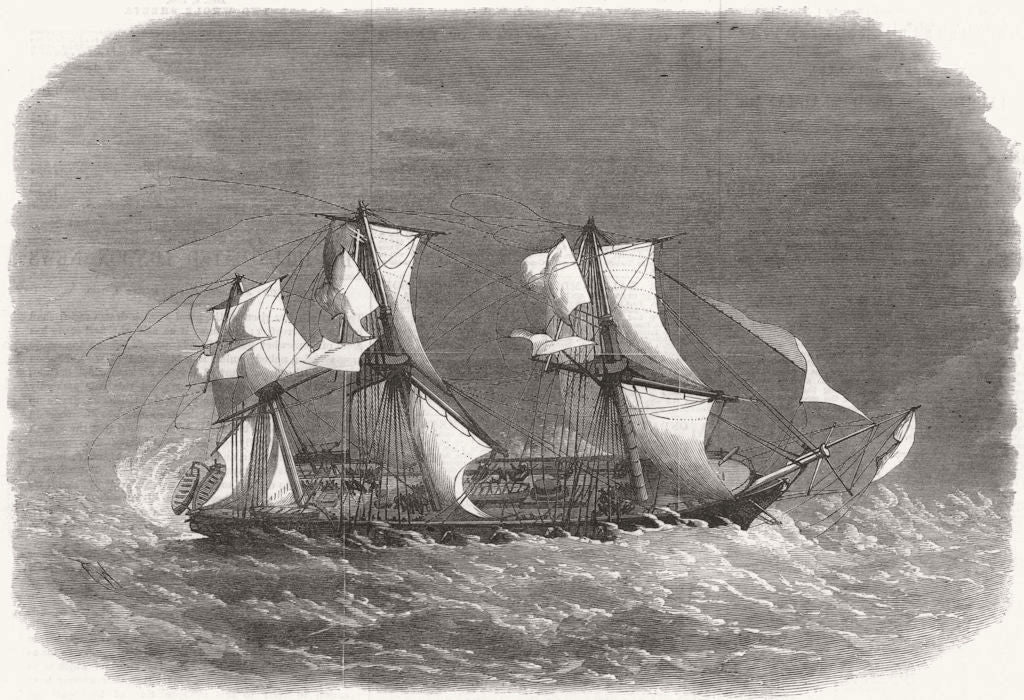 SHIPS. H M S Pylades in a Squall 1869 old antique vintage print picture